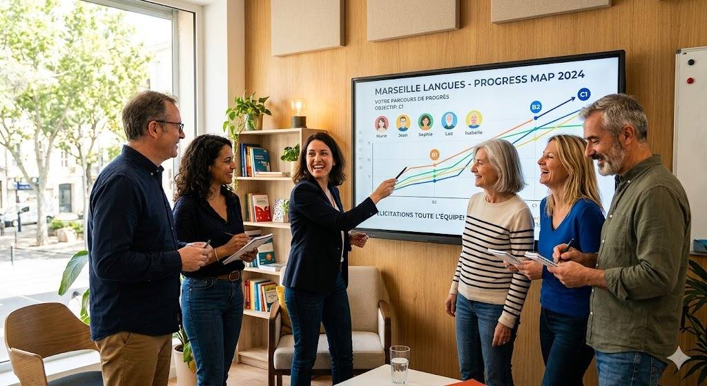 École d'anglais Marseille 13012 Saint-Barnabé programme progressif, alternative Maison Pour Tous anglais adultes Beaumont, cours anglais adultes loisirs Les Caillols, résultats cours anglais Marseille 12.