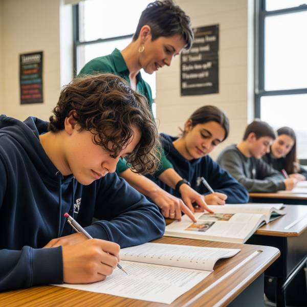 concentrée sur un exercice d'anglais 13005