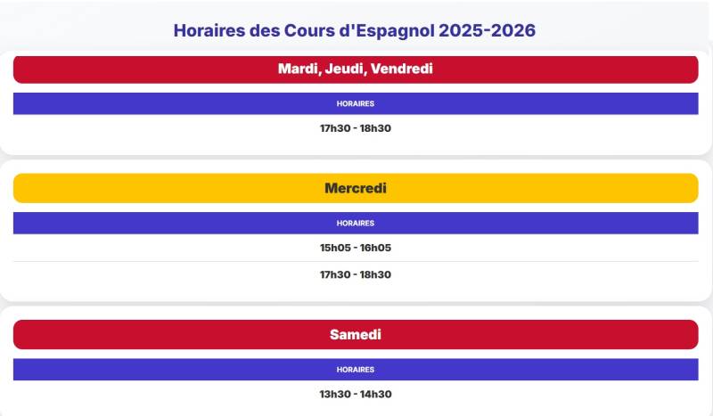 Horaires 2025 - 2026