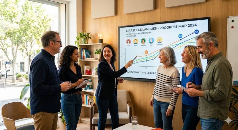 École d'anglais Marseille 13012 Saint-Barnabé programme progressif, alternative Maison Pour Tous anglais adultes Beaumont, cours anglais adultes loisirs Les Caillols, résultats cours anglais Marseille 12.